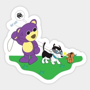 Mr.purple bear take snowy dog for a walk, dog will fight with squirrel, little husky dog, cute puppy, dog lover Sticker